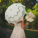 White Ladies Craft Lace Cotton Embroidered Wedding Parasol Umbrella