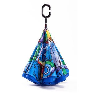 Digital Printed Self Stand Double Layer Reverse Umbrella