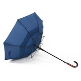 Blue Curved Wooden Handle Double Vent Canopy Stick Rain Straight Umbrella
