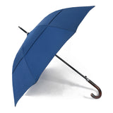 Blue Curved Wooden Handle Double Vent Canopy Stick Rain Straight Umbrella