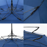 Blue Curved Wooden Handle Double Vent Canopy Stick Rain Straight Umbrella