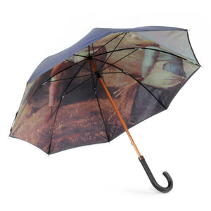 Fashion Fiberglass Wood Shaft Double Layer Material Custom Digital Print Rain Umbrella