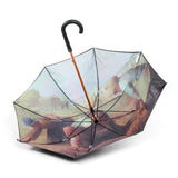 Fashion Fiberglass Wood Shaft Double Layer Material Custom Digital Print Rain Umbrella