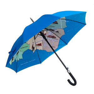 Blue Unbreakable Walking Straight Double Layer City Umbrella, Custom Digital Printed Rain Umbrella Manufacturer