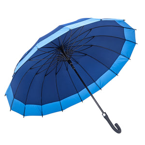 16K Blue All Rustless Reinforced Fiberglass Frame Durable Auto Straight Umbrella with J Handle