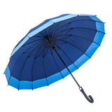 16K Blue All Rustless Reinforced Fiberglass Frame Durable Auto Straight Umbrella with J Handle