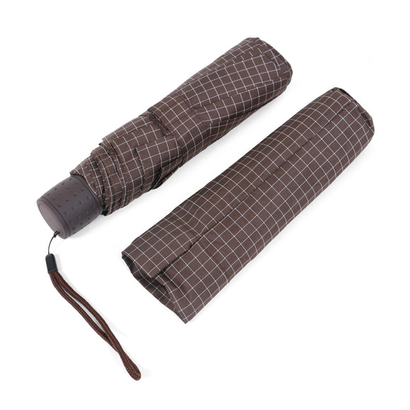 Promotional Cheap Easily Carry Portable Brown Lattice Pattern 3 Fold Rain Umbrella
