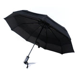 OEM Logo Custom Luxury 9K Black Pongee Automatic Fold Rain Umbrella with Wrist Strap
