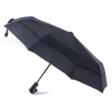 OEM Logo Custom Luxury 9K Black Pongee Automatic Fold Rain Umbrella with Wrist Strap