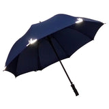 All Fiberglass Rubber Handle Reflective Corner Tips Auto Open Straight Rod Golf Umbrella for Night Rain