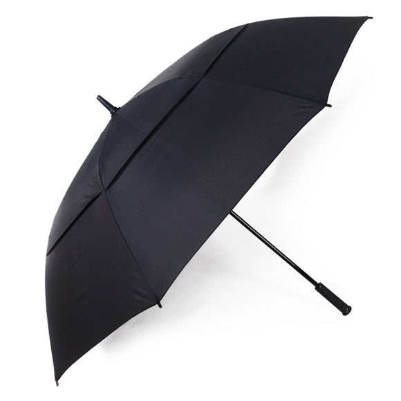 Black Auto Open Pinchless Mechanism Twin Vented Layer Golf Umbrella with Wheel Shape Handle