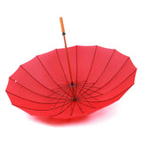 16 Rib Red Color Fiberglass Frame Windproof Wood Shaft Straight Handle Golf Umbrella