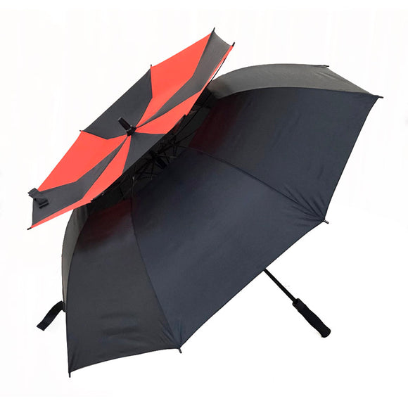 Big Size Black and Red Color Double Canopy Superior Fiberglass Windproof Golf Umbrella