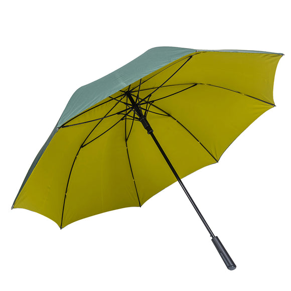 Customized Promotional Non Slip Handle Green and Yellow Double Layer Windproof Strong Straight Golf Umbrella