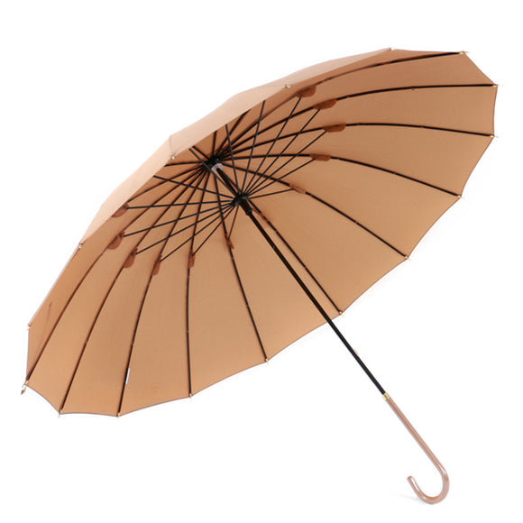 Good Quality 16 Bone Straight Fiberglass Frame Khaki Manual Slim Stick Umbrella with J Type Handle