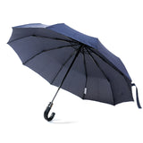 10 Ribs PU Curved J Handle Automatic Open Close Blue 3 Folding Umbrella
