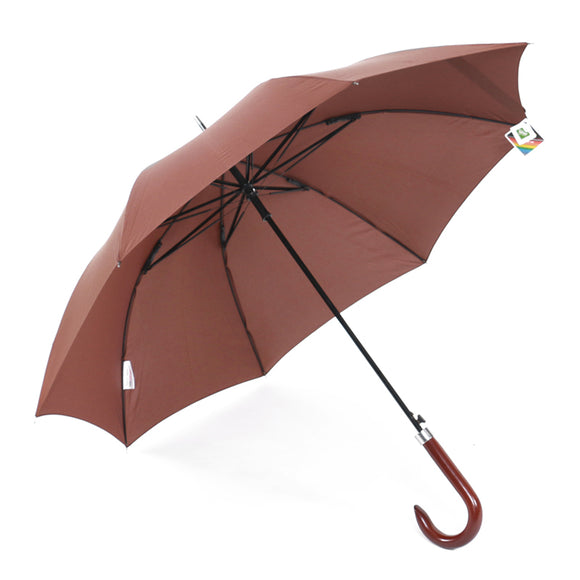 Brown Color Strong Wind Metal Frame Smooth Hardwood Stick Auto Open Straight Umbrella