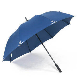 All Fiberglass Rubber Handle Reflective Corner Tips Auto Open Straight Rod Golf Umbrella for Night Rain